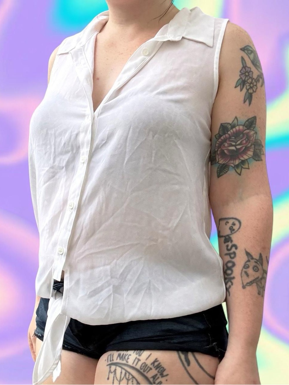 vintage y2k sleeveless tie-hem button-up - boston proper, sz 8/md